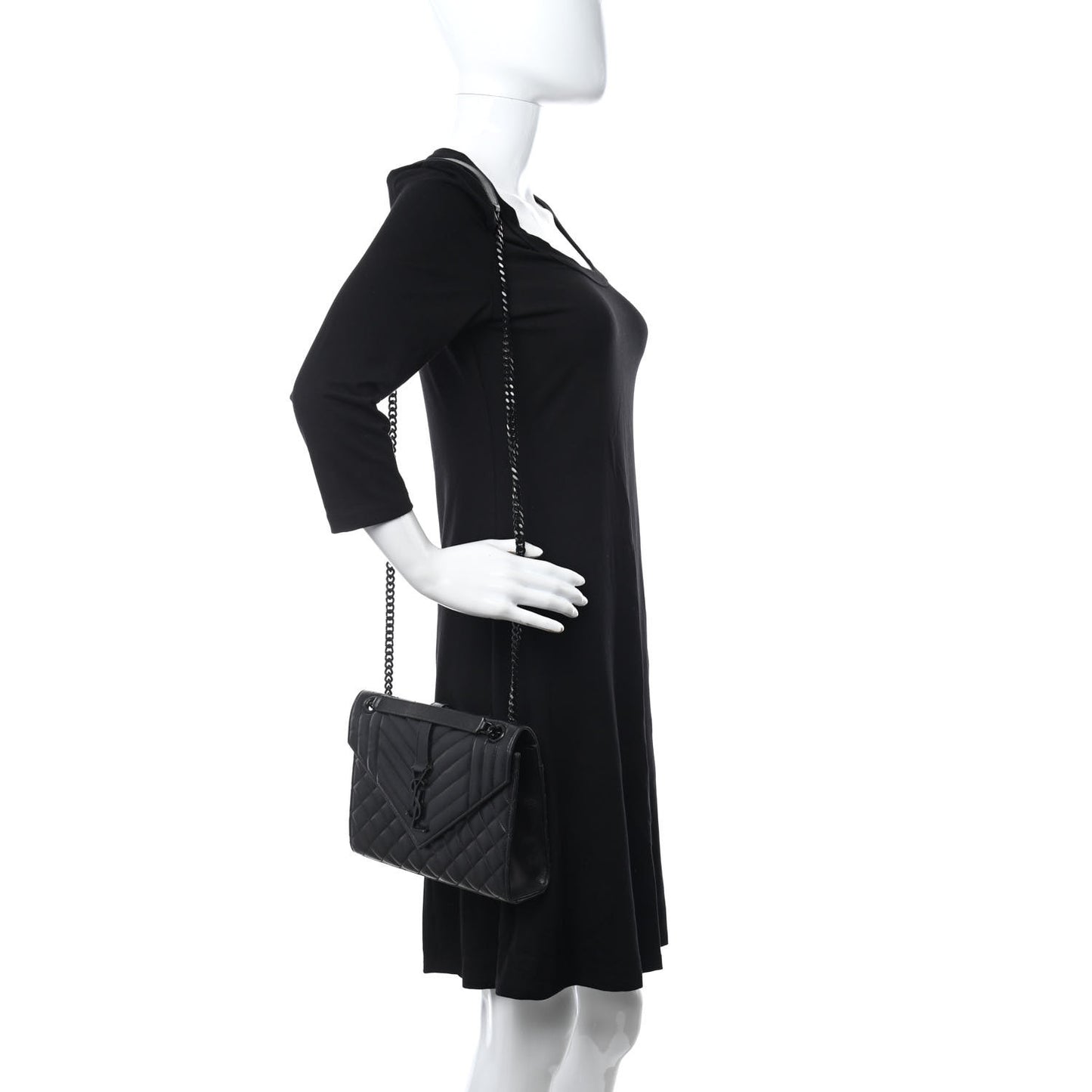 Grain De Poudre Textured Mixed Matelasse Triquilt Medium Monogram Satchel Black