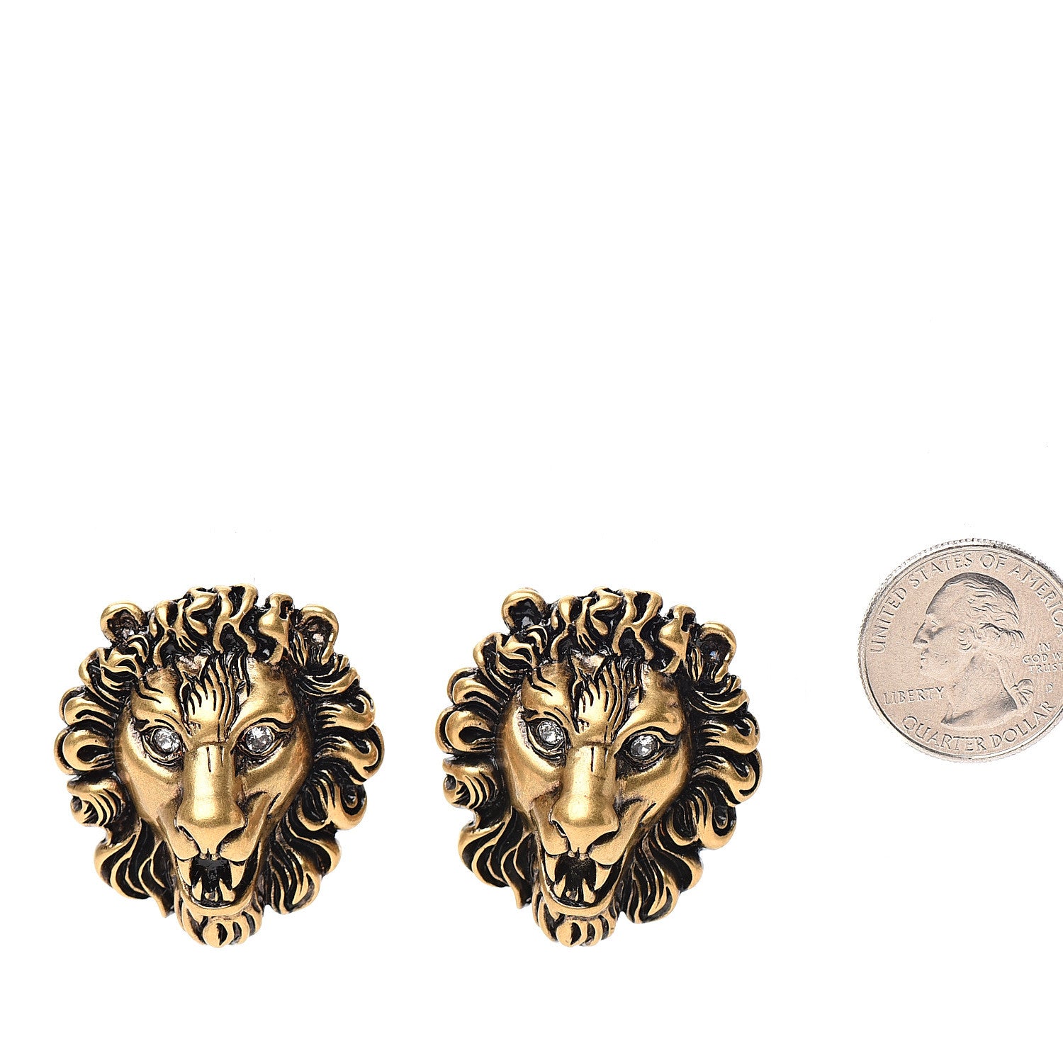 Gucci Metal Crystal Lion Clip On Earrings Aged Gold 2 of 4
