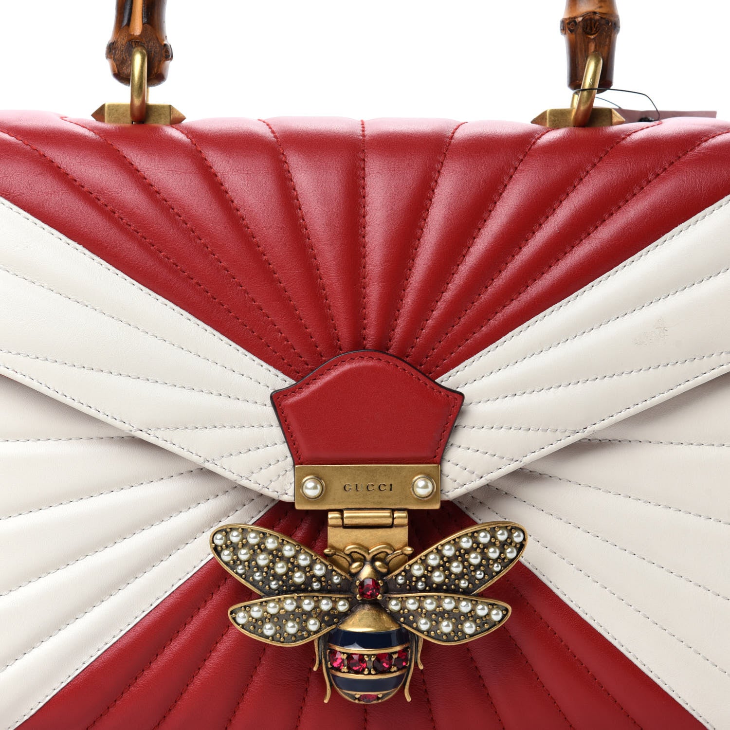 Gucci Calfskin Bamboo Trapuntata Queen Margaret Top Handle Bag Mystic White Hibiscus Red 10 of 10