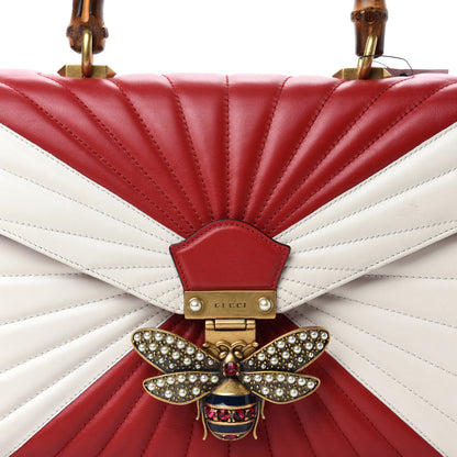 Gucci Calfskin Bamboo Trapuntata Queen Margaret Top Handle Bag Mystic White Hibiscus Red 10 of 10