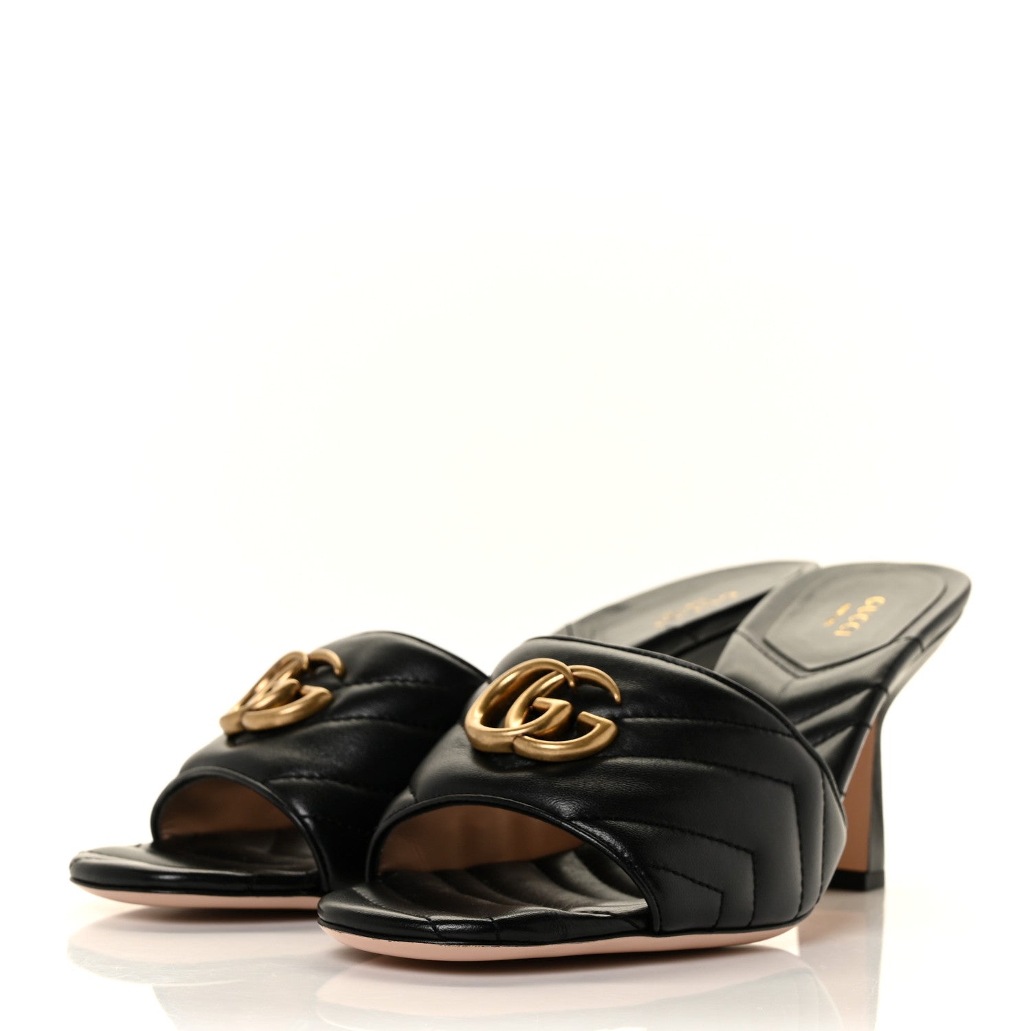 Gucci Nappa Matelasse GG Marmont 75mm Slide Sandals 41 Black 3 of 9