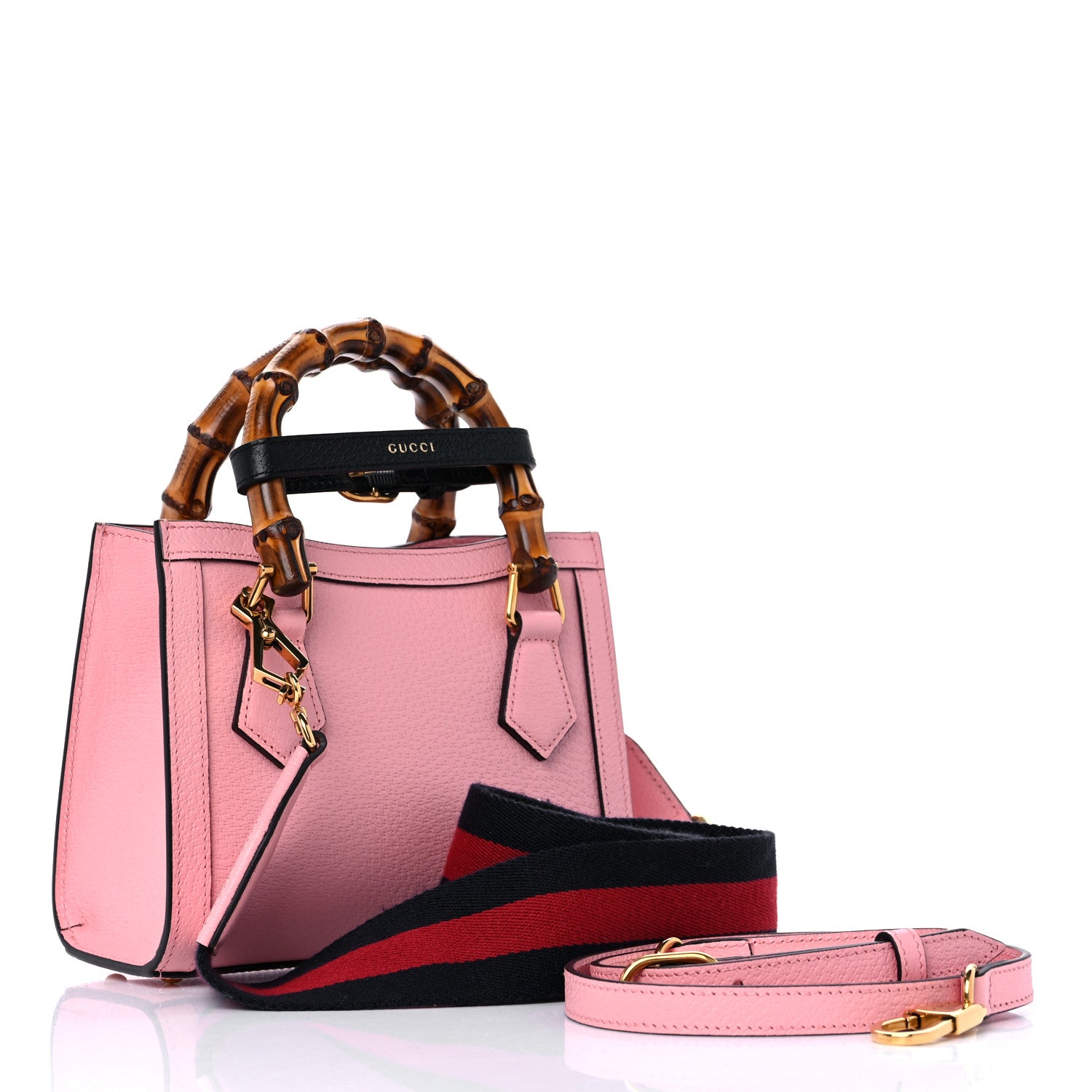 Gucci Textured Dollar Calfskin Web Mini Diana Tote Bag Wild Rose Black 2 of 9