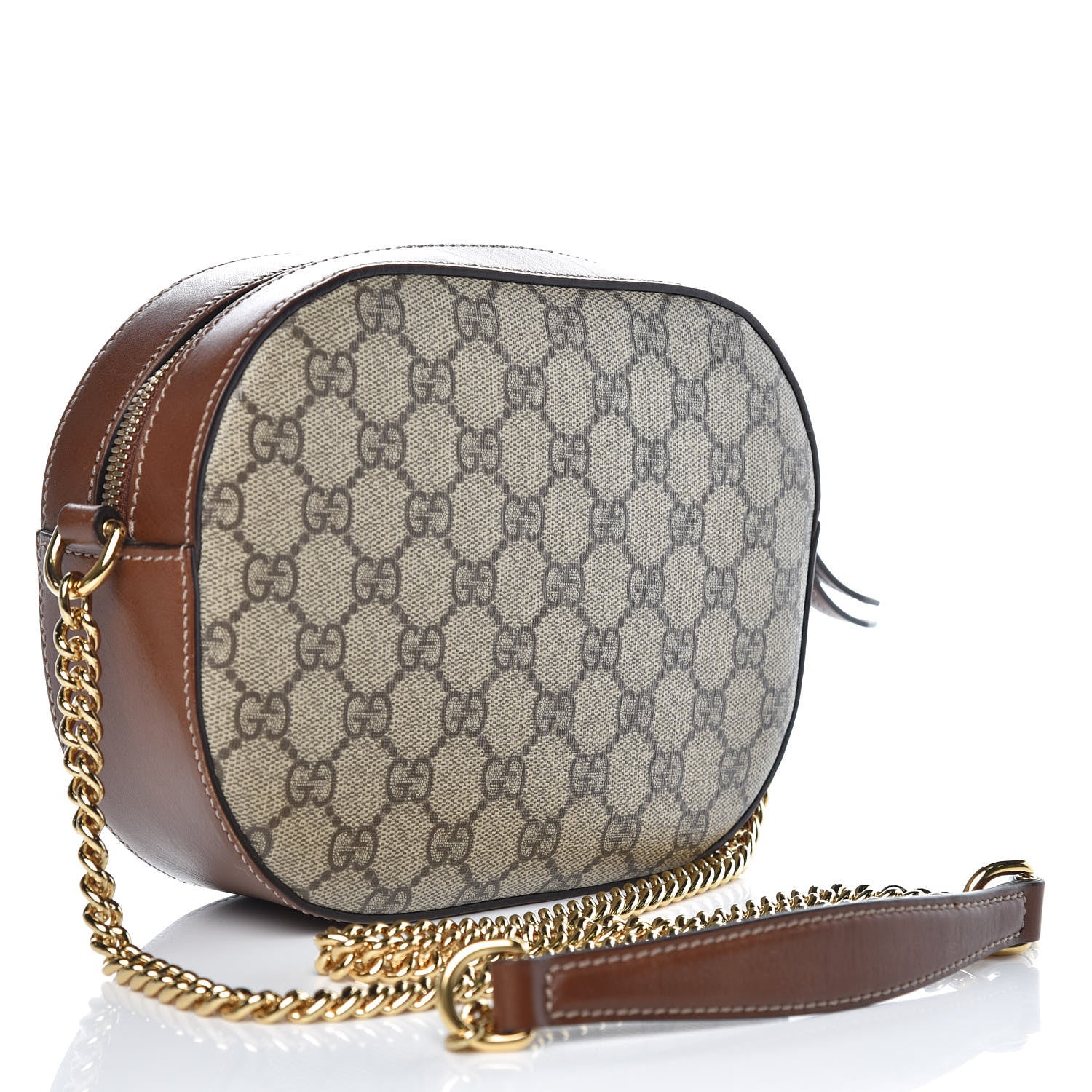 Gucci GG Supreme Monogram Cuoio Toscano Mini Chain Shoulder Bag Beige Ebony Cuir 3 of 10
