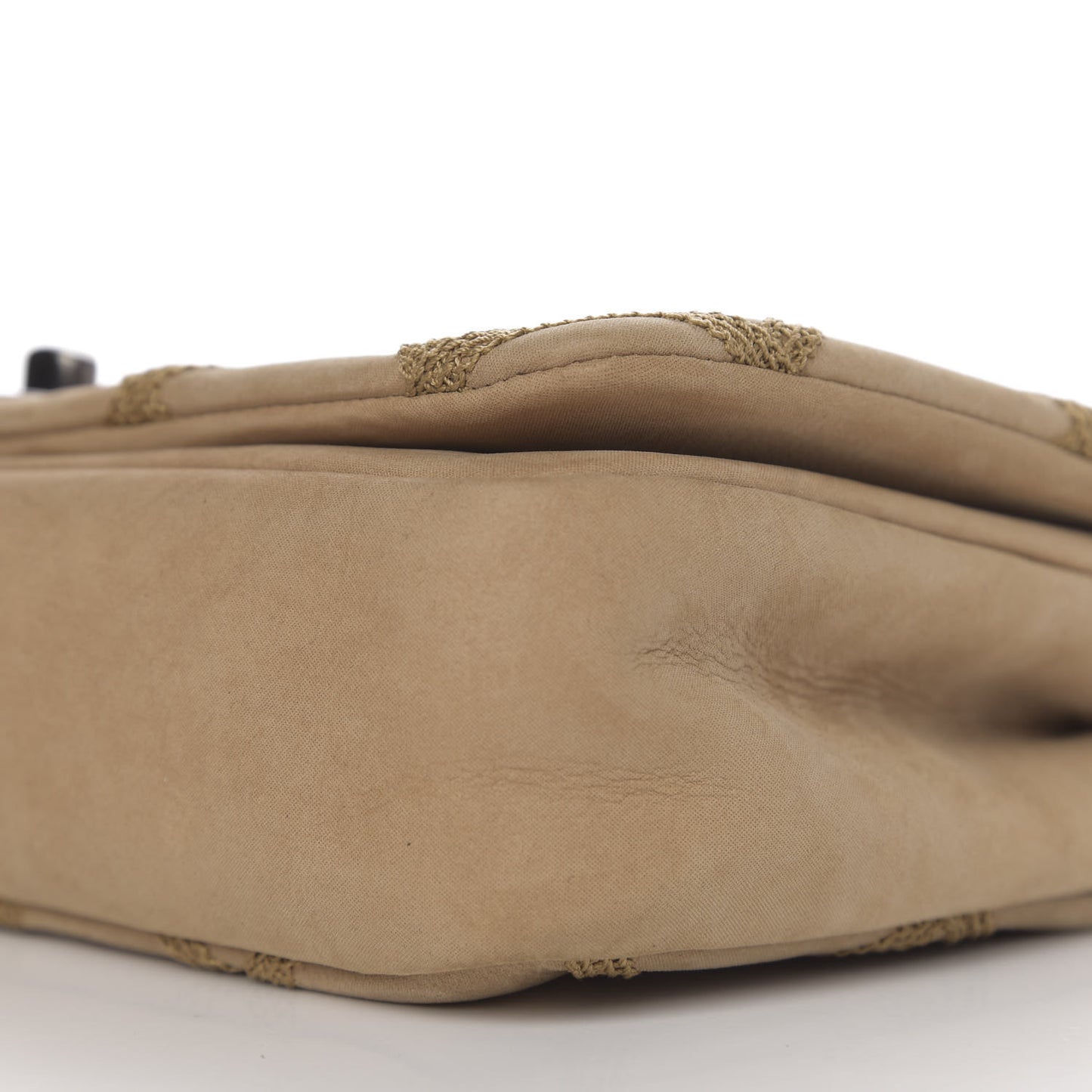 Suede Diamond Embellished Medium Single Flap Beige