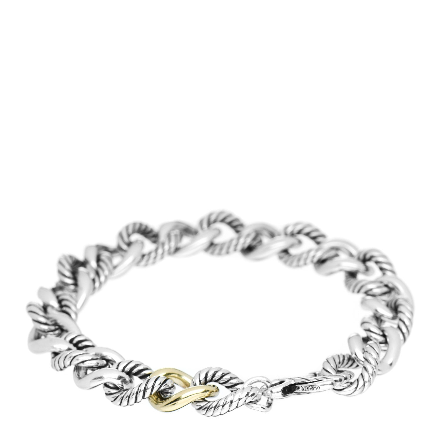 David Yurman Sterling Silver 18K Yellow Gold Curb Link Bracelet 3 of 4