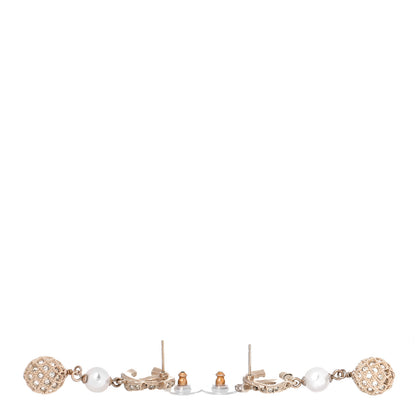 Chanel Pearl Crystal CC Drop Earrings Gold 4 of 5
