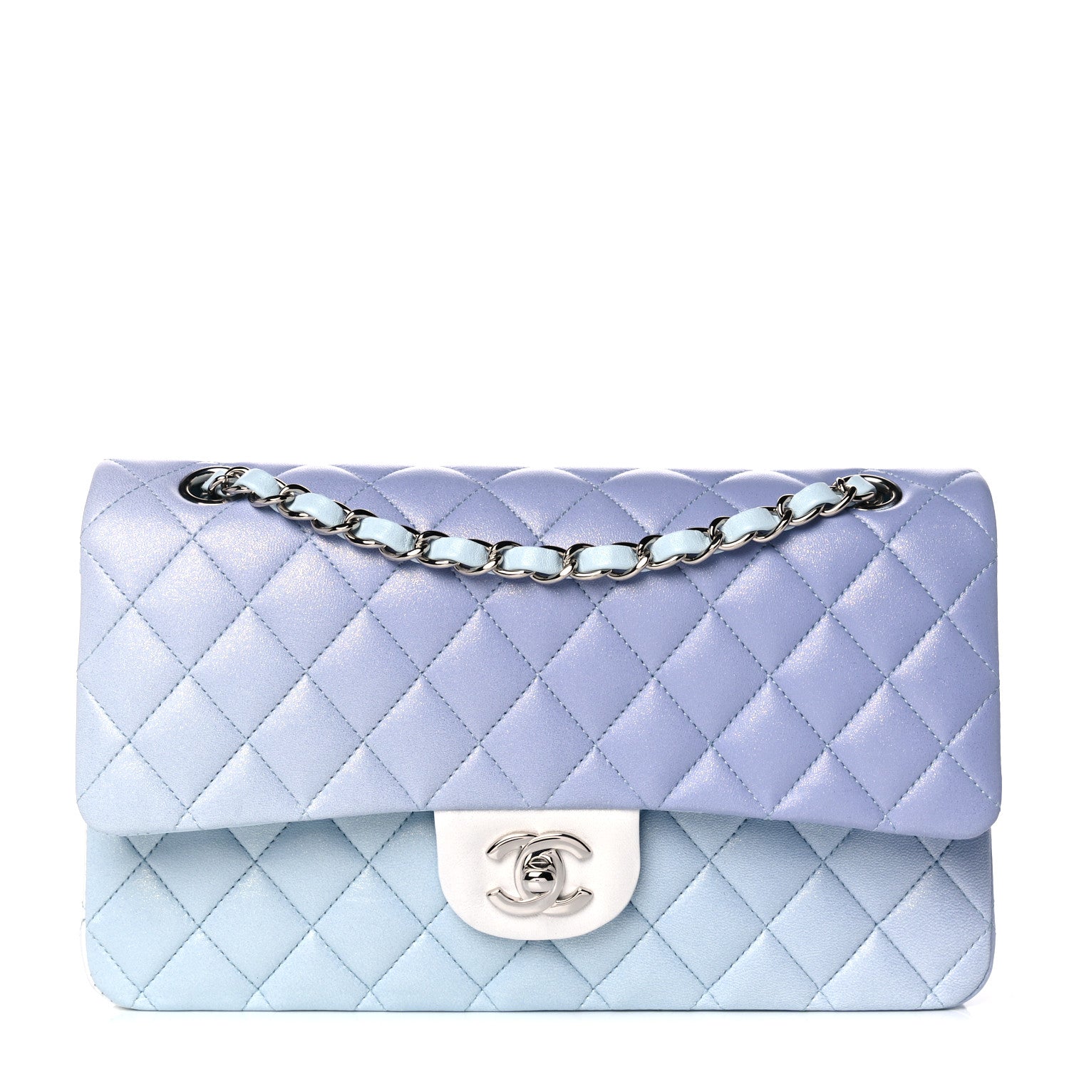 Chanel Perforated Lambskin Quilted Medium Double Flap Light Blue Light Purple White 1 of 10