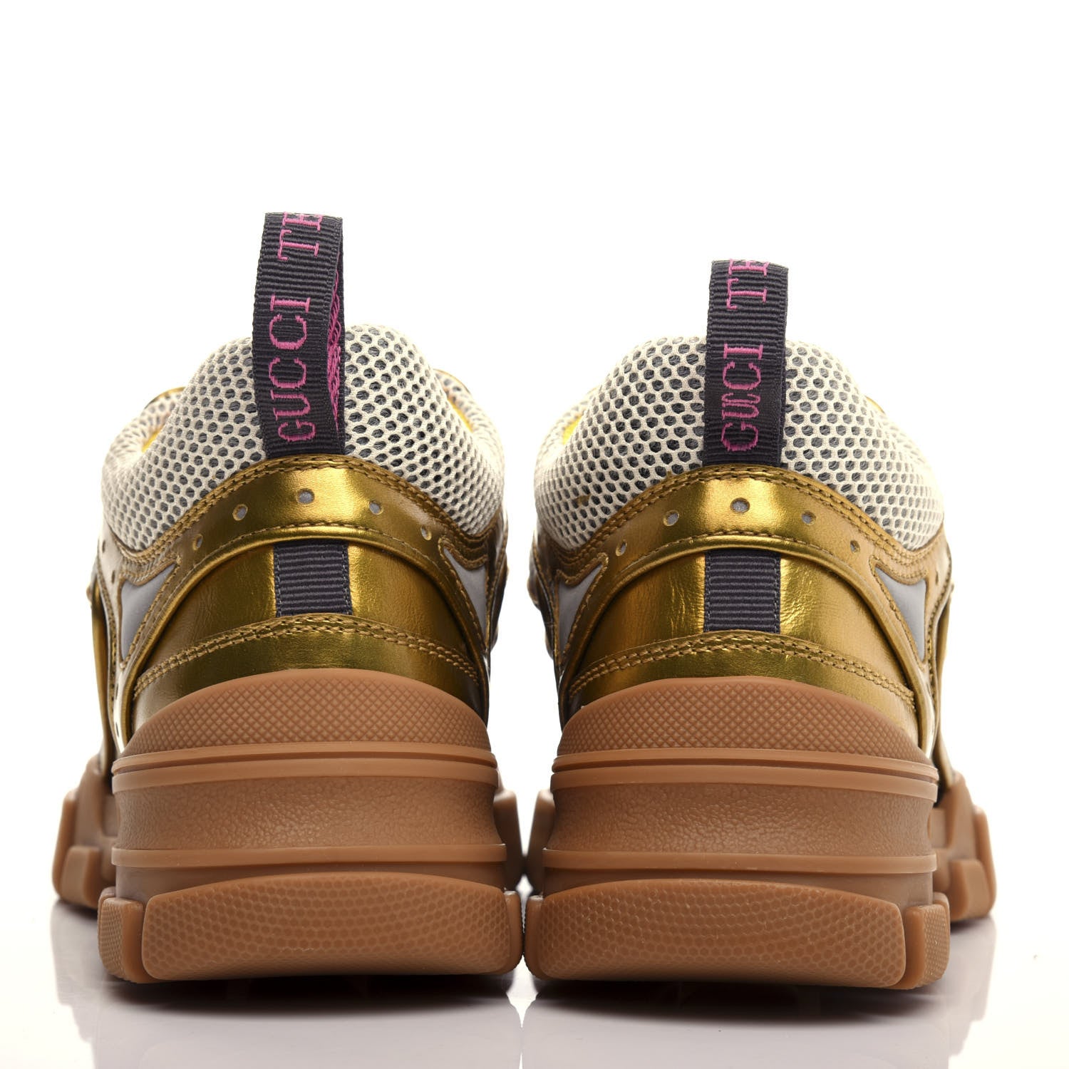 Gucci X SEGA Metallic Calfskin Mesh Womens Flashtrek Sneakers 36 Oro Vecchio Mystic White Silver 7 of 9