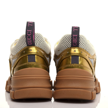 Gucci X SEGA Metallic Calfskin Mesh Womens Flashtrek Sneakers 36 Oro Vecchio Mystic White Silver 7 of 9