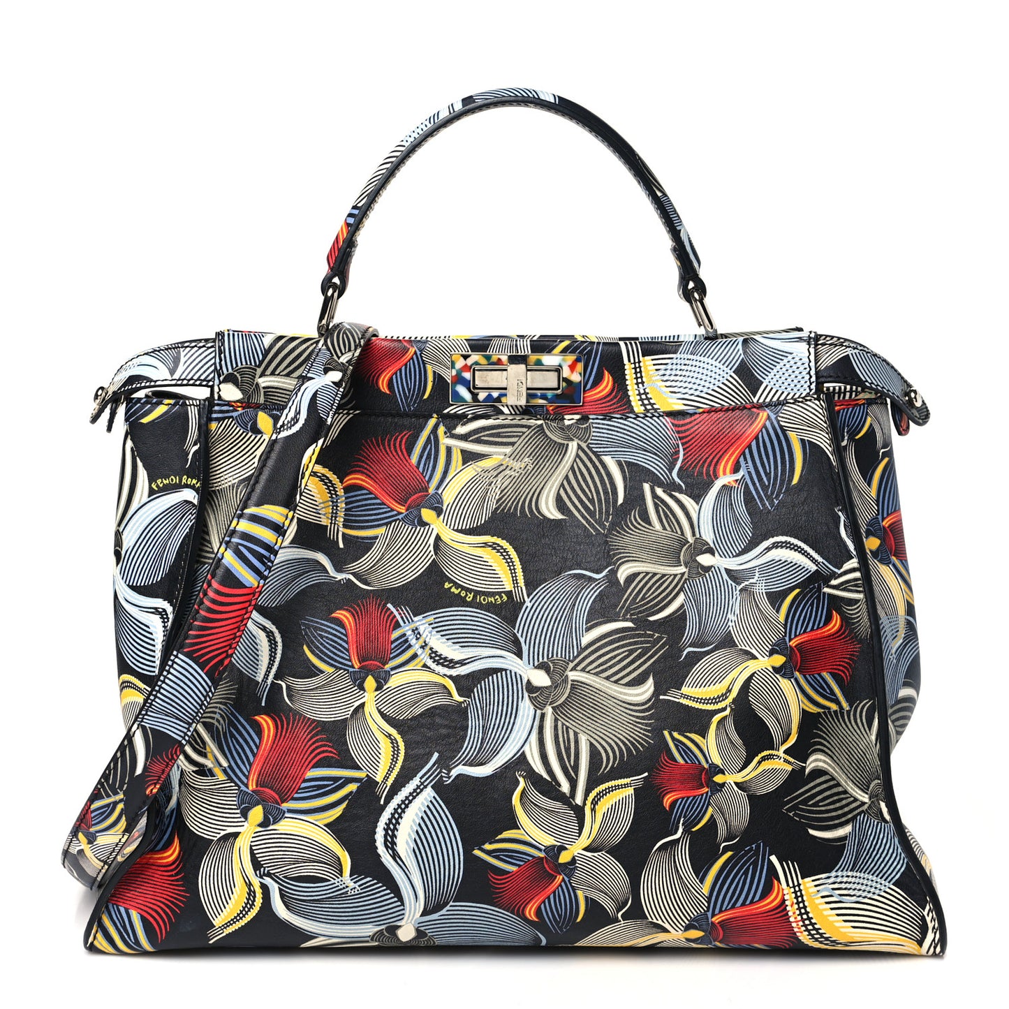Calfskin Orchid Large Peekaboo Iconic Satchel Black Multicolor