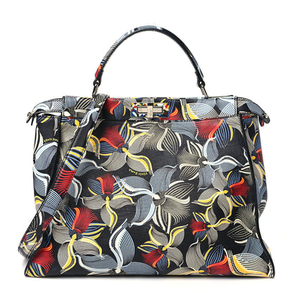 Fendi Calfskin Orchid Large Peekaboo Iconic Satchel Black Multicolor 1 of 10