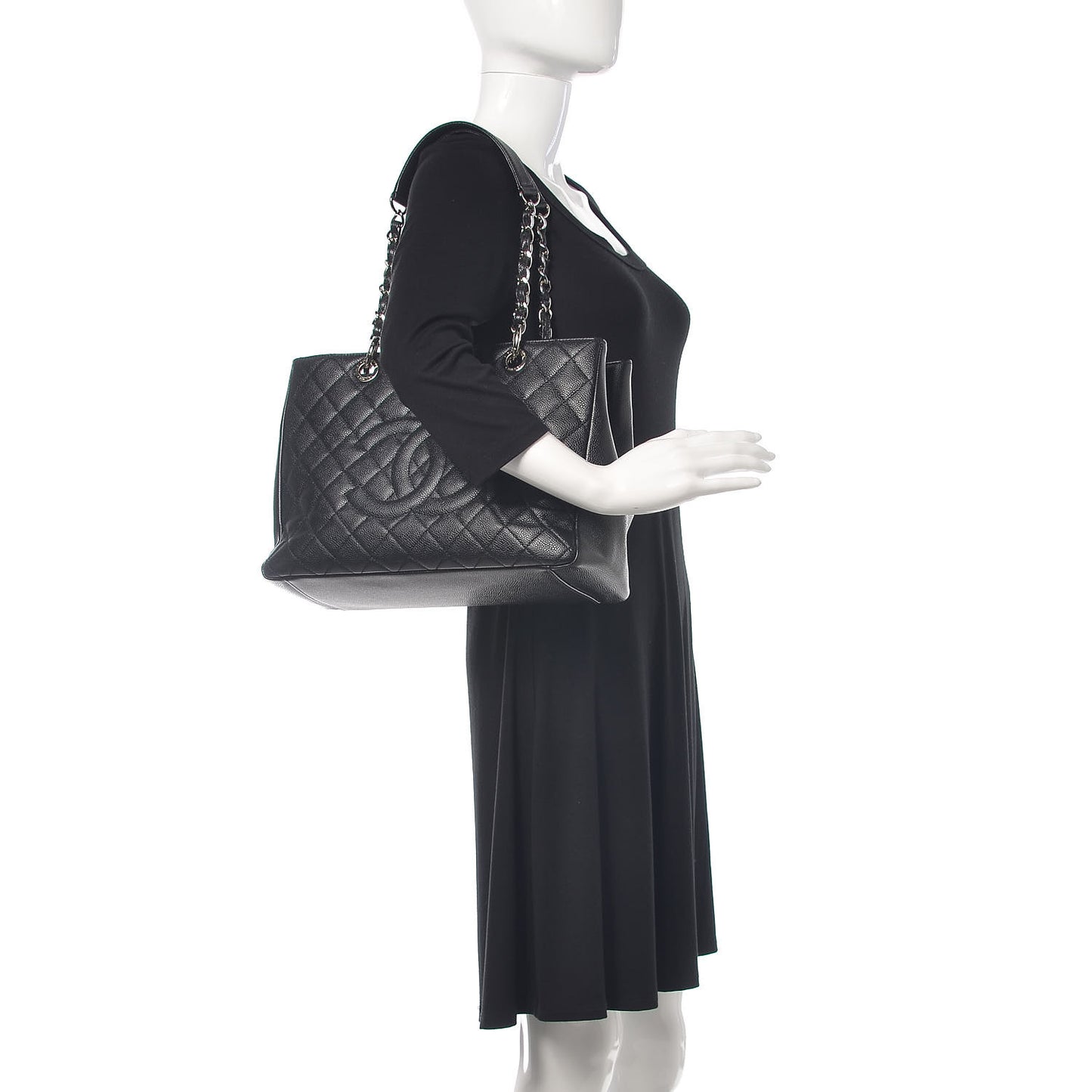 Caviar Quilted Grand Shopping Tote GST Black