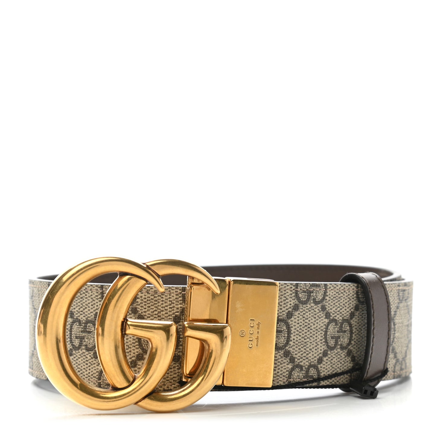 GG Supreme Monogram Plutone Calfskin Double G Reversible 37mm Belt 85 34 Beige Ebony New Acero