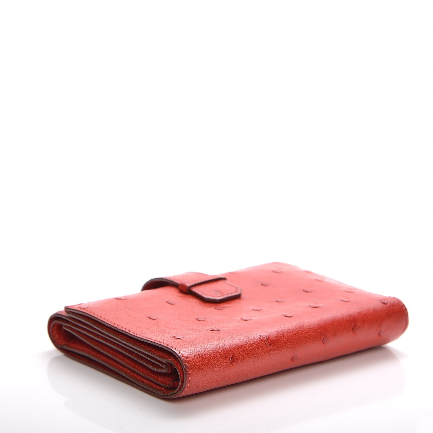 Hermes Ostrich Mini Tri-Fold Compact Wallet Rouge Vif 9 of 14