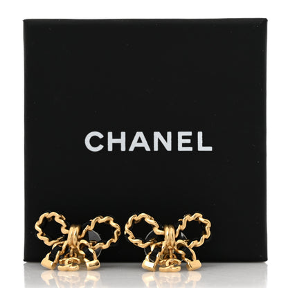 Chanel Lambskin Chain Bow Stud Earrings Black Gold 5 of 5