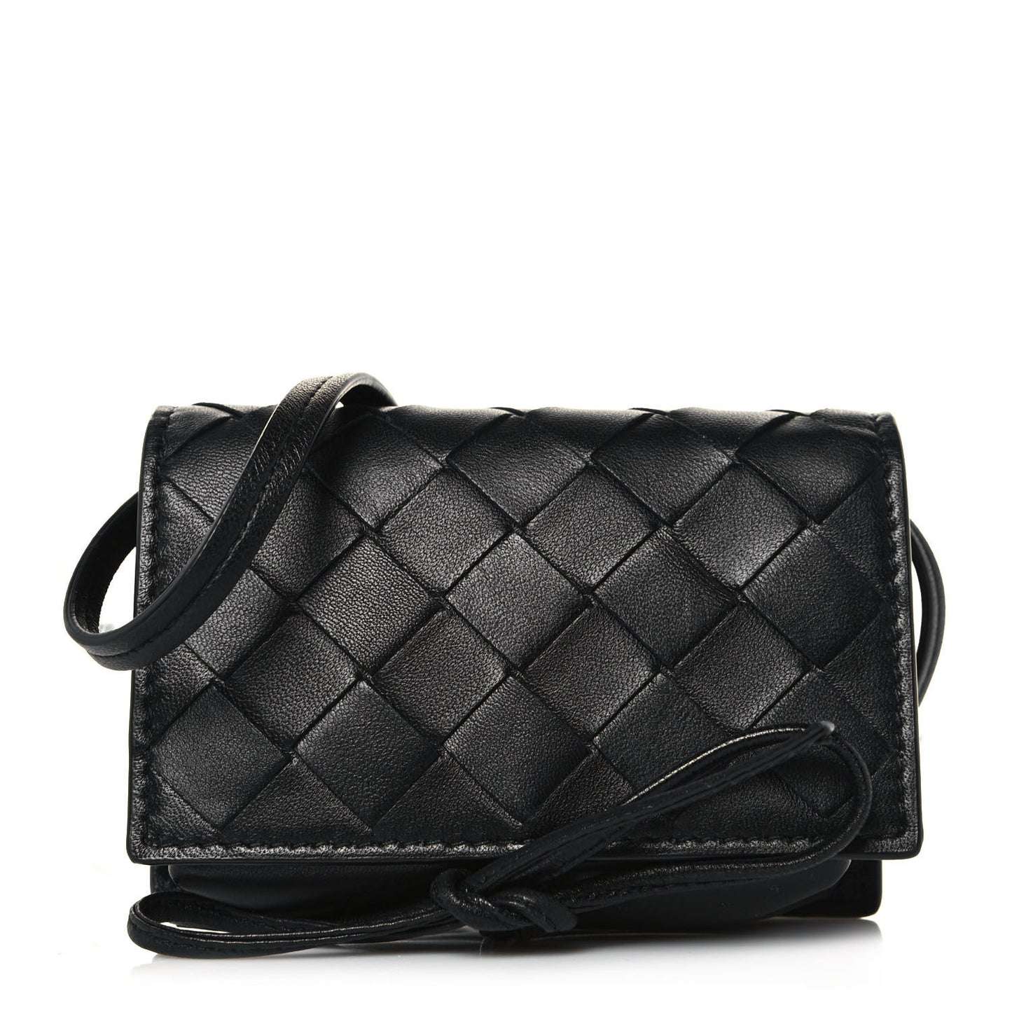 Nappa Intrecciato Crossbody Coin Pouch Black