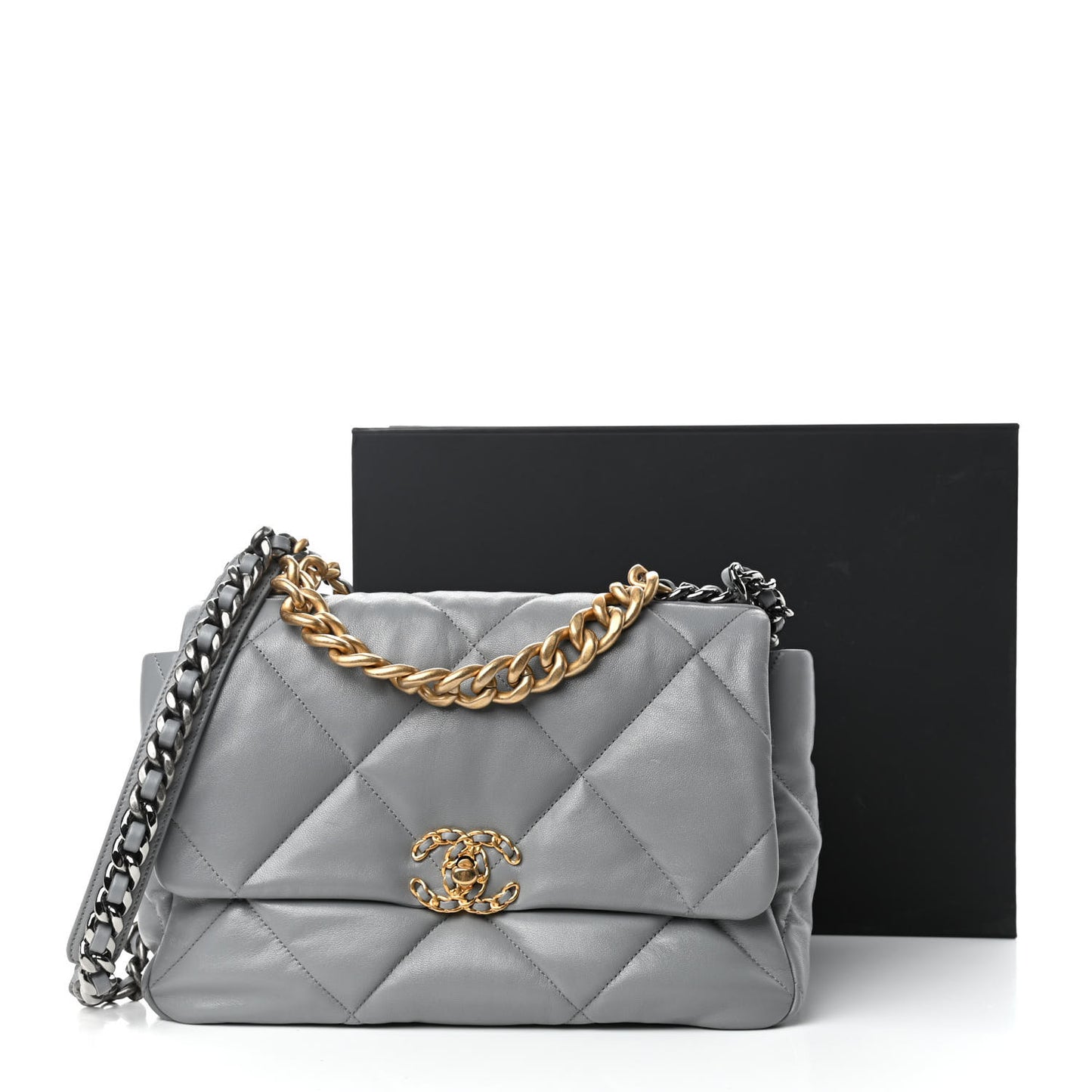 Lambskin Quilted Large Chanel 19 Flap Grey