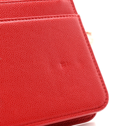 Chanel Caviar Camellia Embossed Wallet On Chain WOC Red 11 of 12