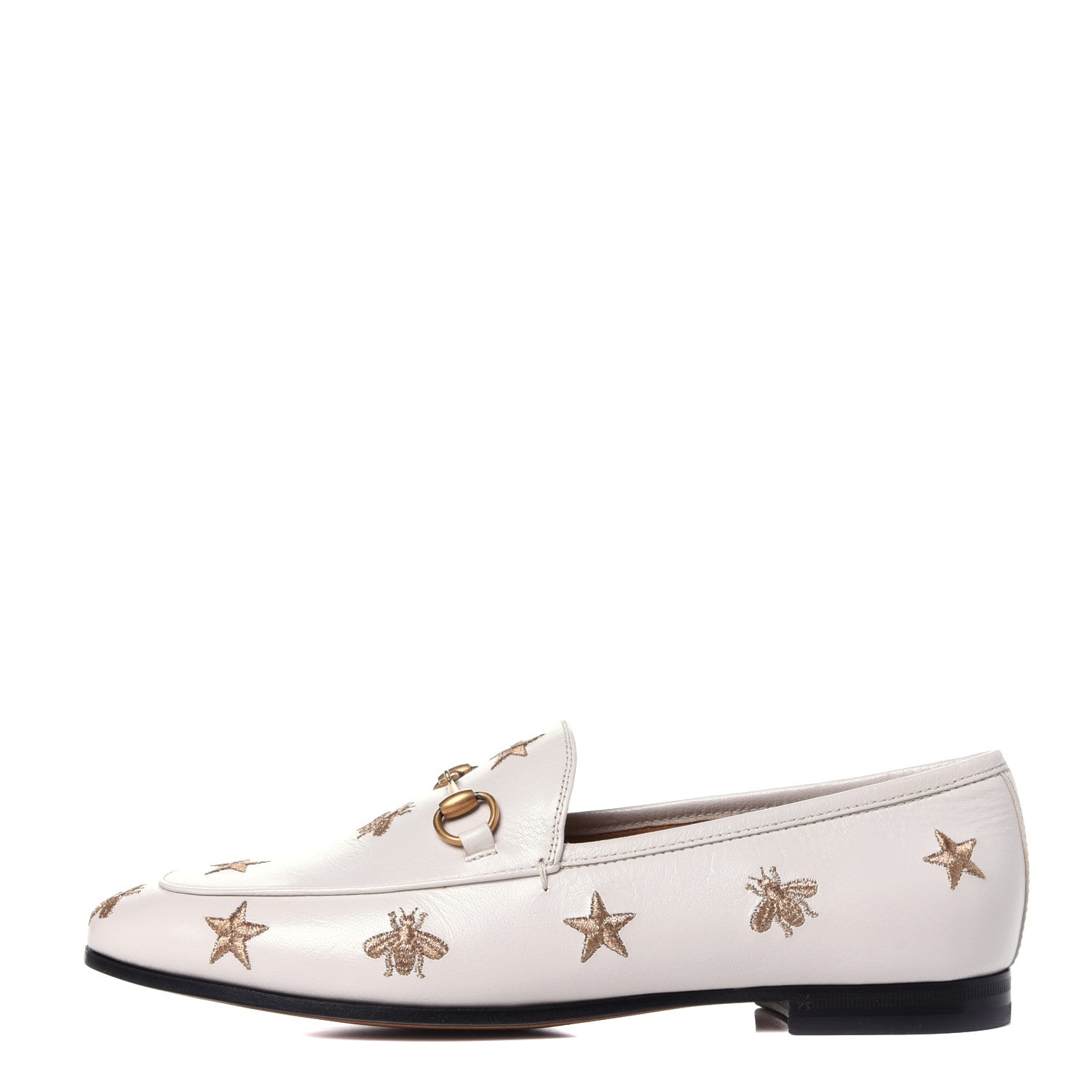 Gucci Goatskin Bee Star Embroidered Womens Jordaan Loafers 39 Mystic White 1 of 11