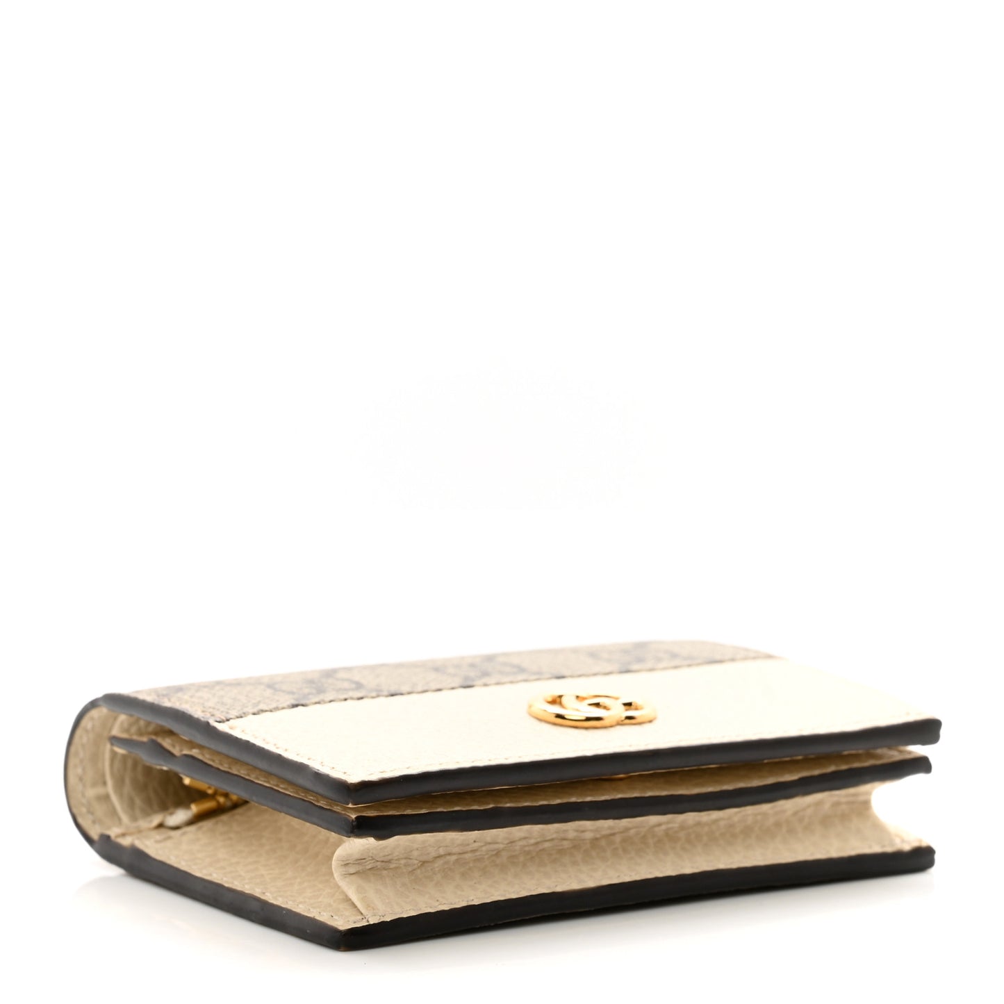 Dollar Calfskin GG Supreme Monogram GG Marmont Card Case Mystic White Beige Ebony
