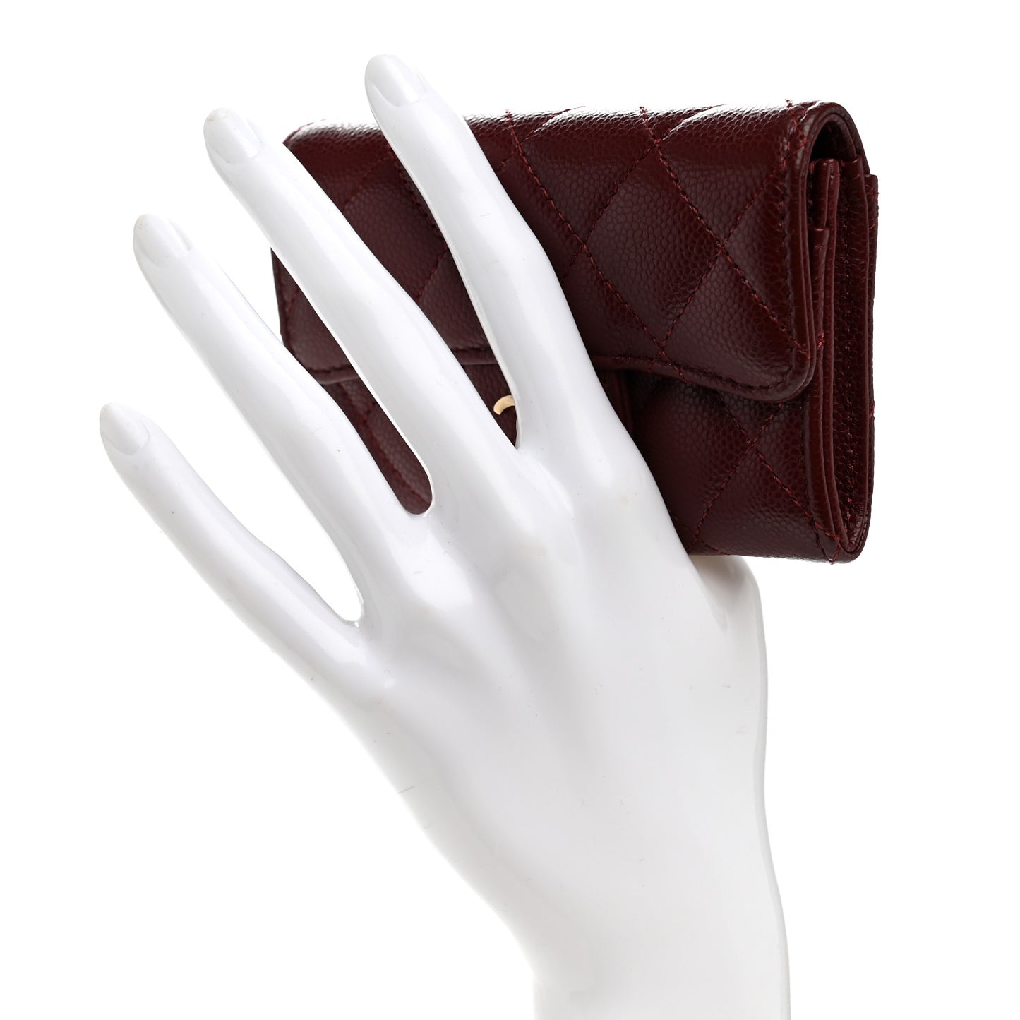 Caviar Quilted Flap Card Holder Wallet Burgundy