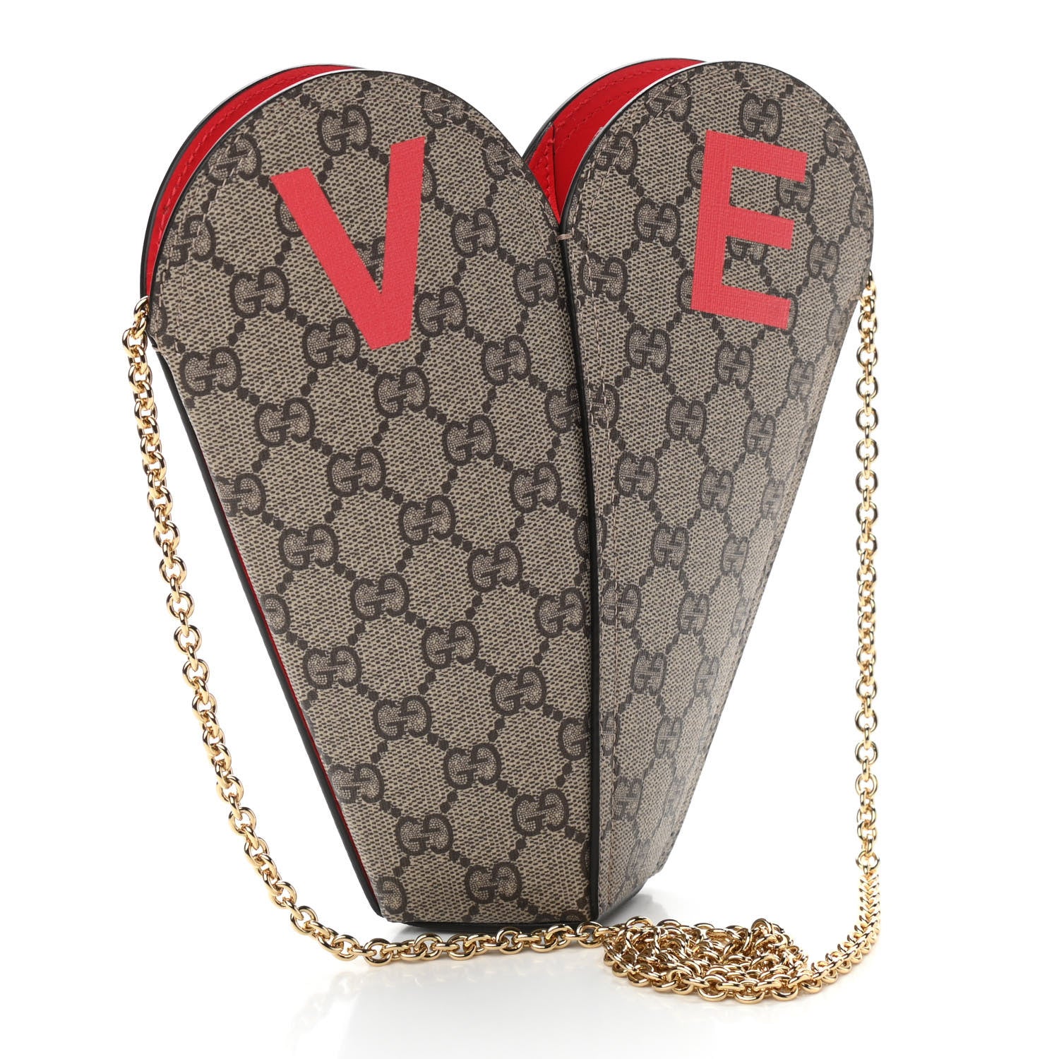 Gucci GG Supreme Monogram Love Valentines Day Small Heart Bag Beige Ebony New Geranium 3 of 9