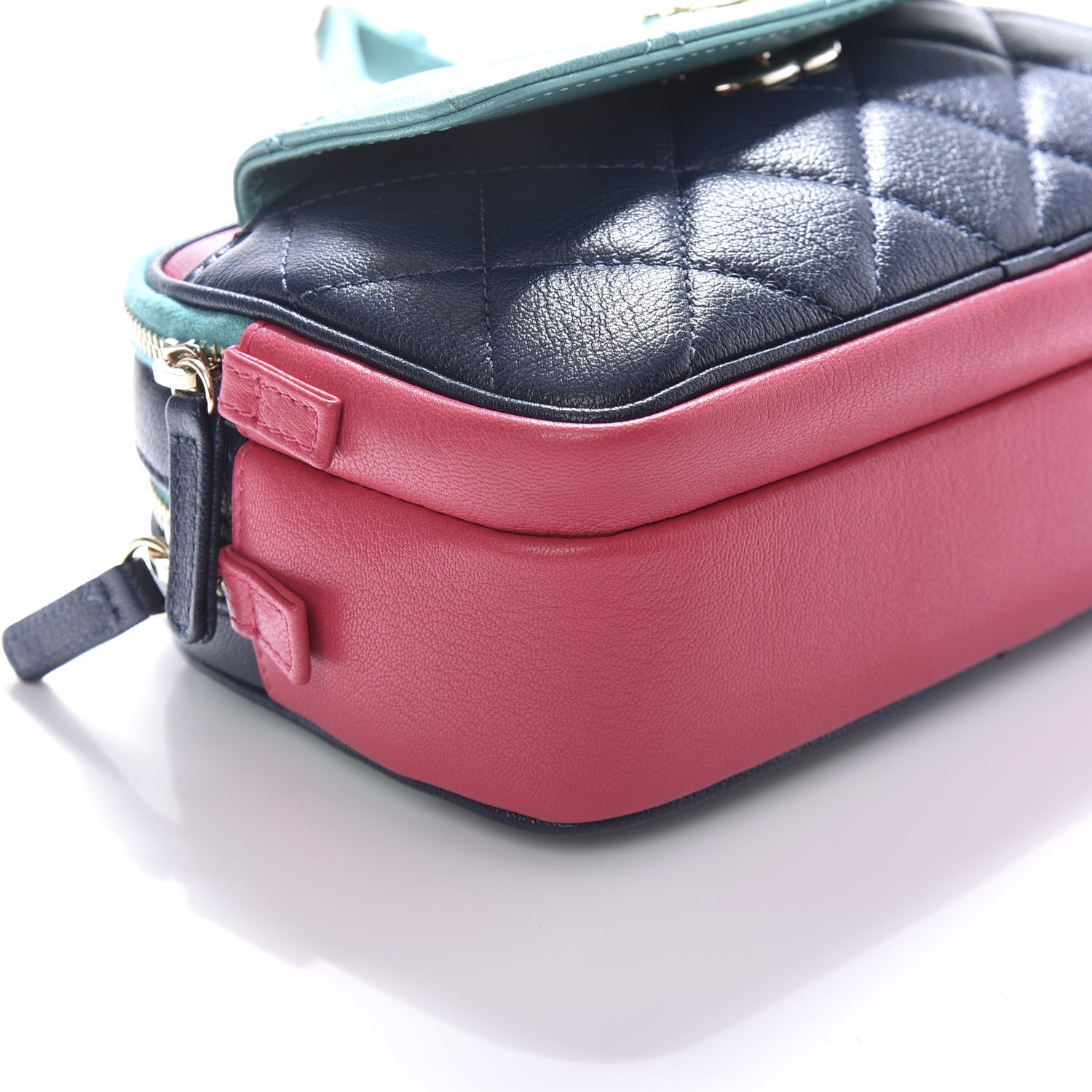 Chanel Goatskin Quilted Tri-Color In & Out Waist Bag Navy Turquoise Pink 8 of 11