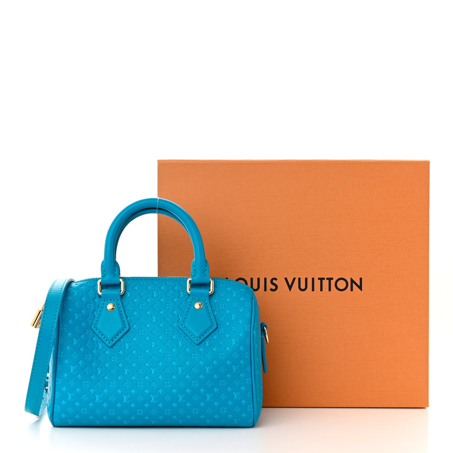 Calfskin Nanogram Embossed Speedy 20 Bleu