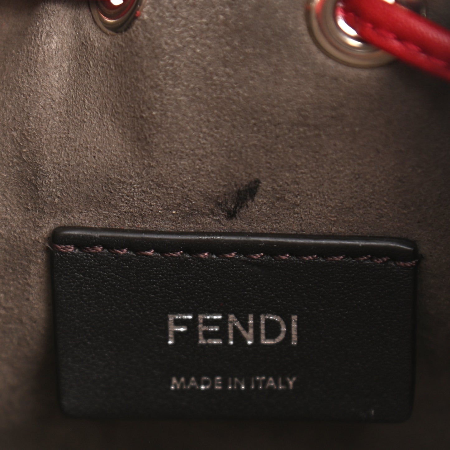 Vitello Liberty F is Fendi FF 1974 Embossed Mini Mon Tresor Bucket Bag Fragola