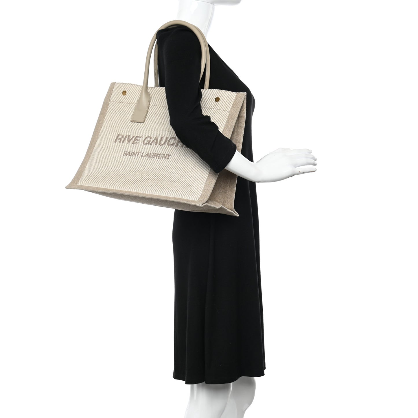 Linen Calfskin Small Rive Gauche Tote Beige Sea Salt