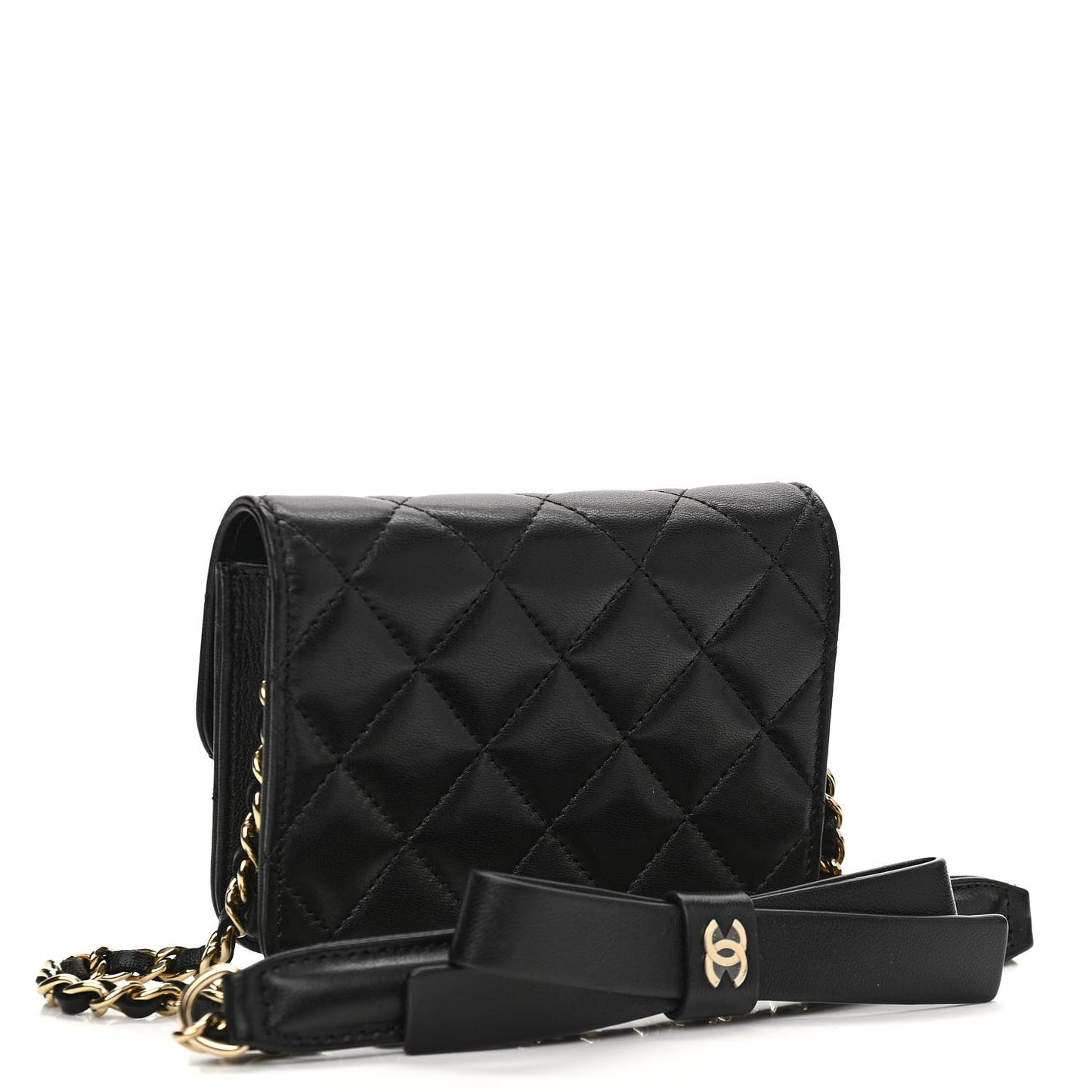 Lambskin Quilted Mini Coco Bow Clutch With Chain Black