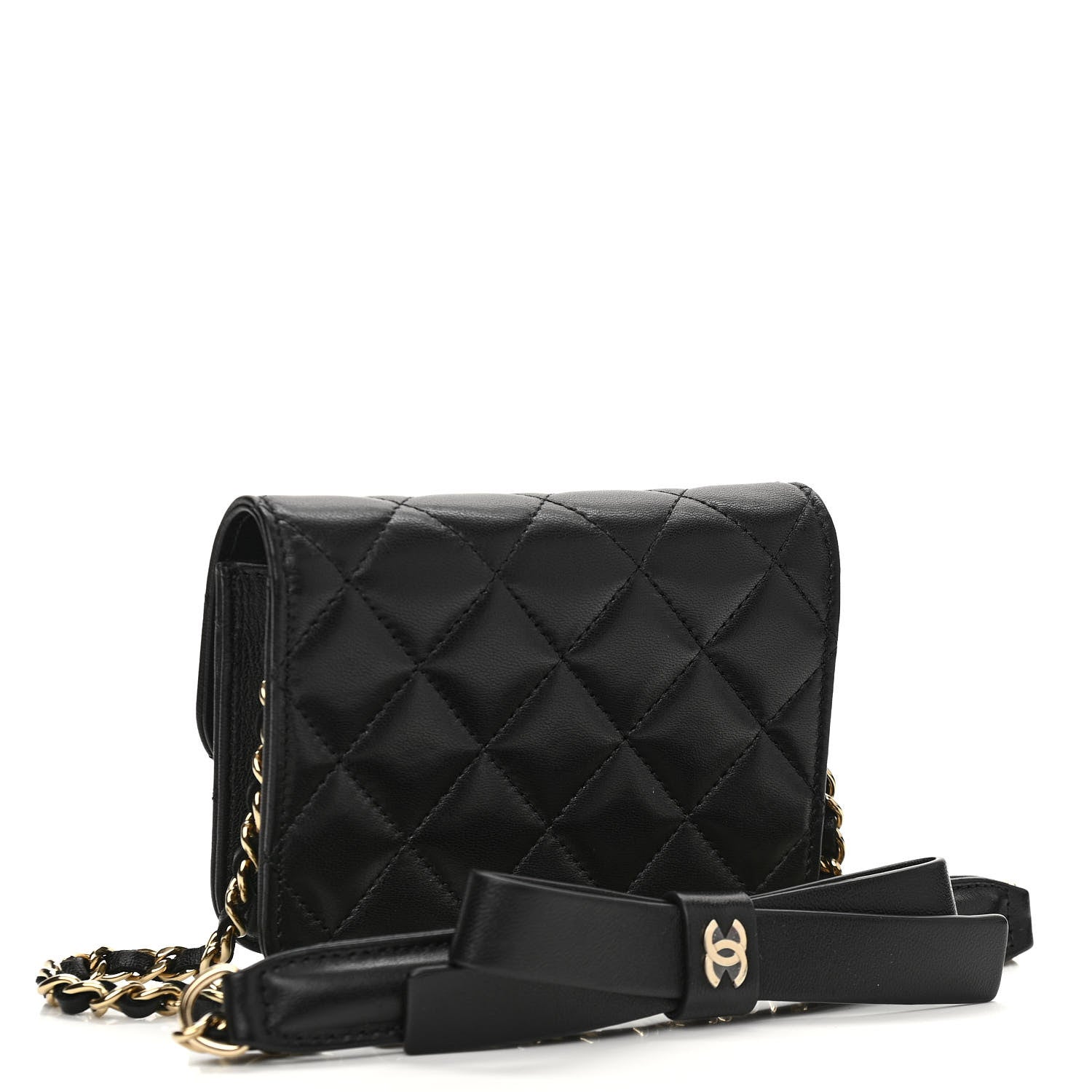 Chanel Lambskin Quilted Mini Coco Bow Clutch With Chain Black 3 of 13