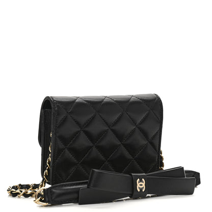 Chanel Lambskin Quilted Mini Coco Bow Clutch With Chain Black 3 of 13