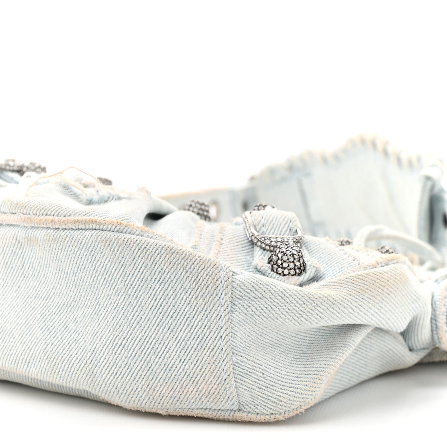 Balenciaga Washed Frayed Denim Crystal XS Le Cagole Shoulder Bag Pale Blue 10 of 15