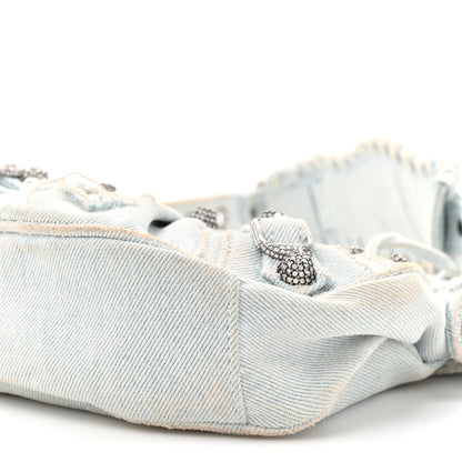 Balenciaga Washed Frayed Denim Crystal XS Le Cagole Shoulder Bag Pale Blue 10 of 15