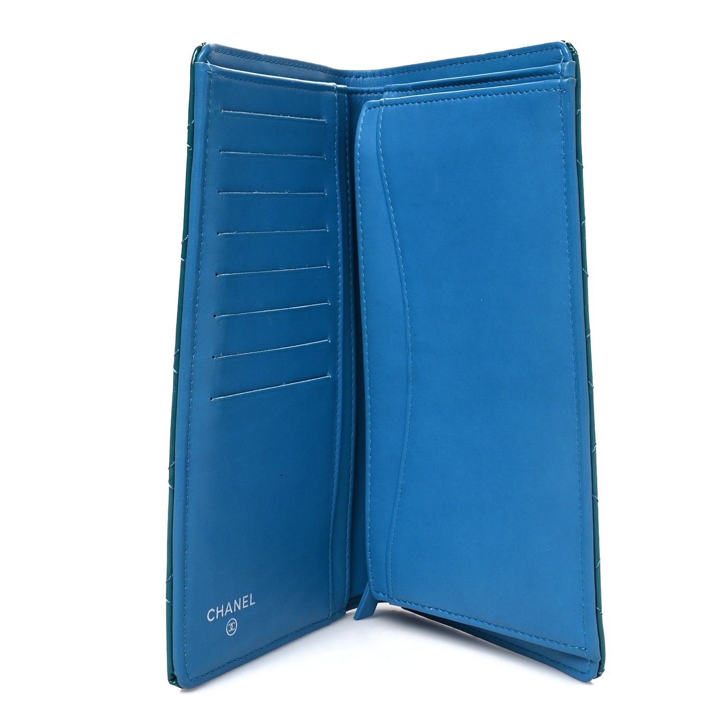 Patent Calfskin Quilted Yen Wallet Blue