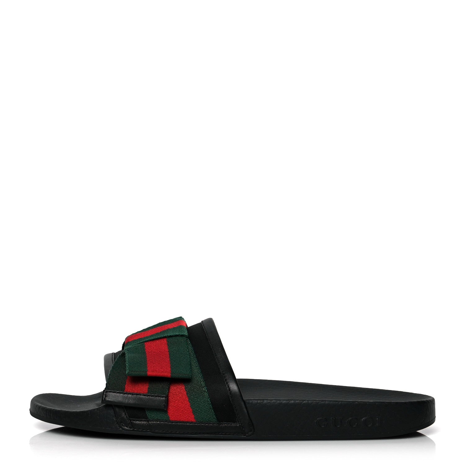 Gucci Satin Web Bow Slide Sandals 40 Black 1 of 8