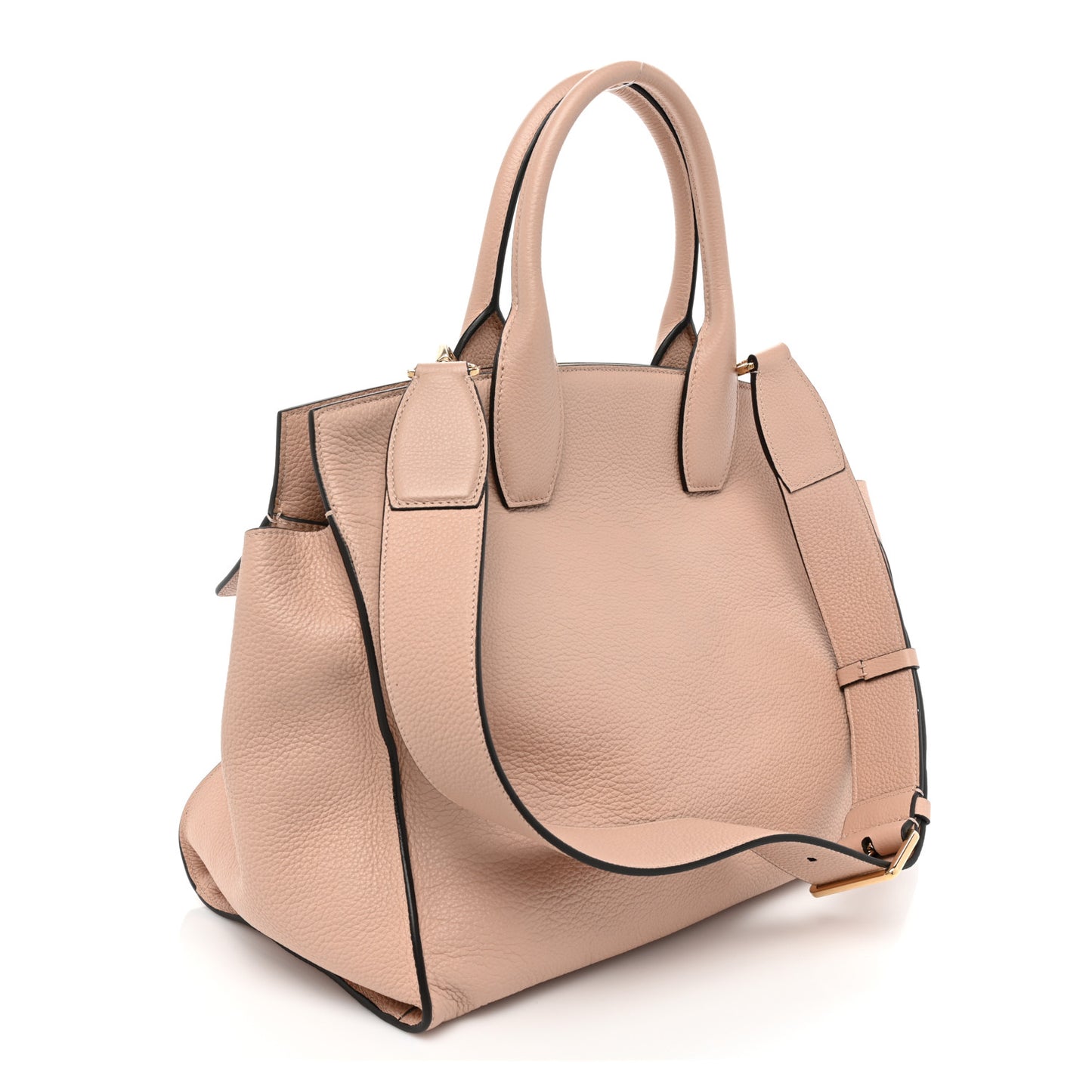 Grained Calfskin Medium Studio Top Handle Bag Beige