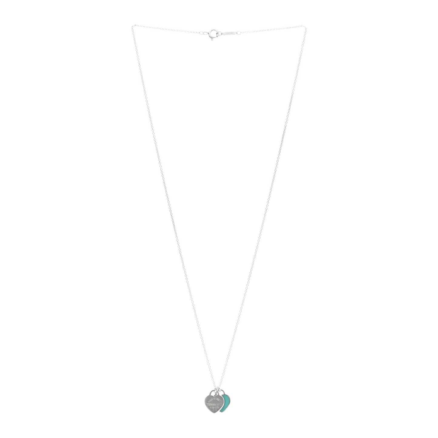 Sterling Silver Enamel Return to Tiffany Double Mini Heart Tag Pendant Necklace Blue
