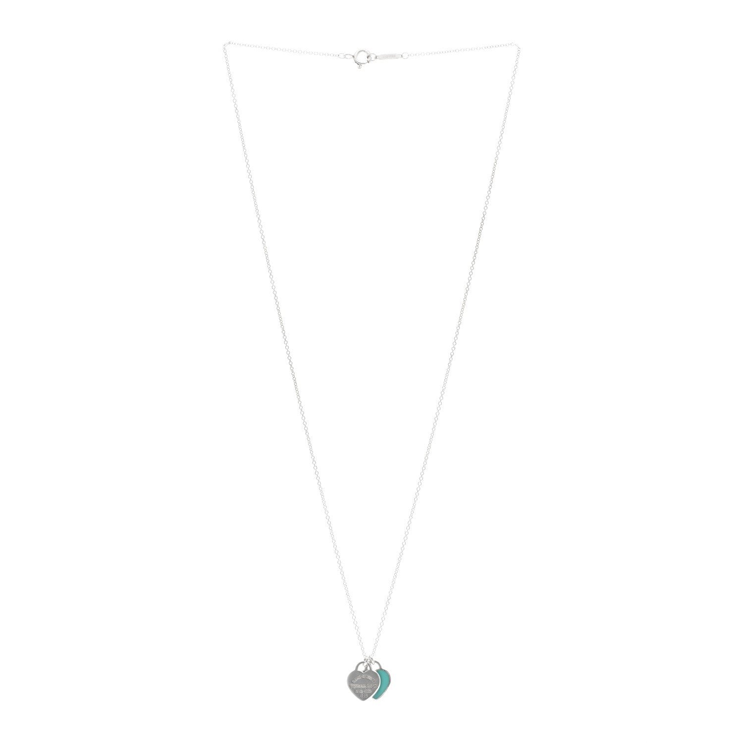 Tiffany Sterling Silver Enamel Return to Tiffany Double Mini Heart Tag Pendant Necklace Blue 3 of 4