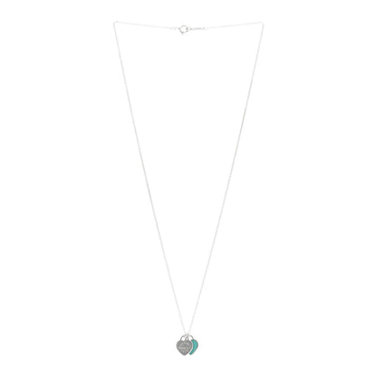 Tiffany Sterling Silver Enamel Return to Tiffany Double Mini Heart Tag Pendant Necklace Blue 3 of 4