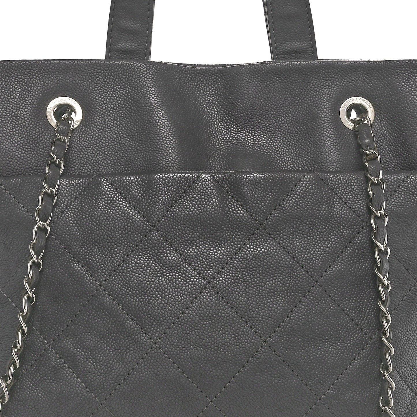 Caviar Quilted Shopping Tote Grey