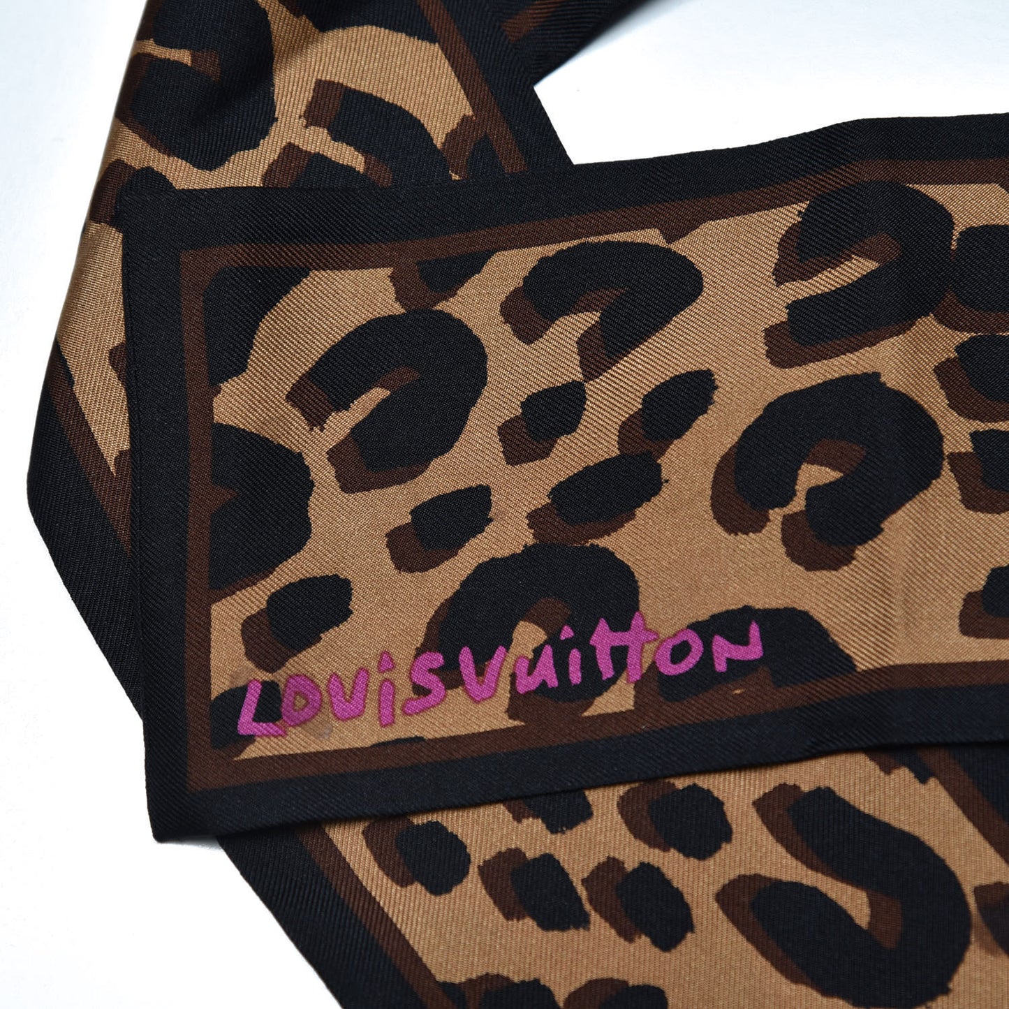 Silk Leopard Bandeau Scarf Marron