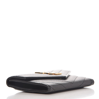 Saint Laurent Grain De Poudre Matelasse Chevron Small Monogram Passport Case Black 4 of 7