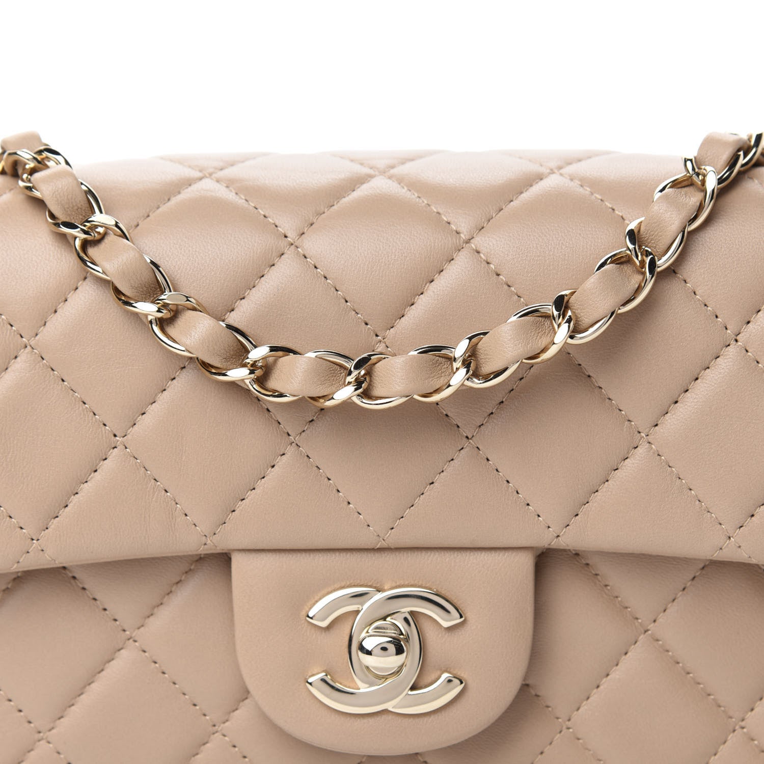 Chanel Lambskin Quilted Mini Rectangular Flap Dark Beige 10 of 11