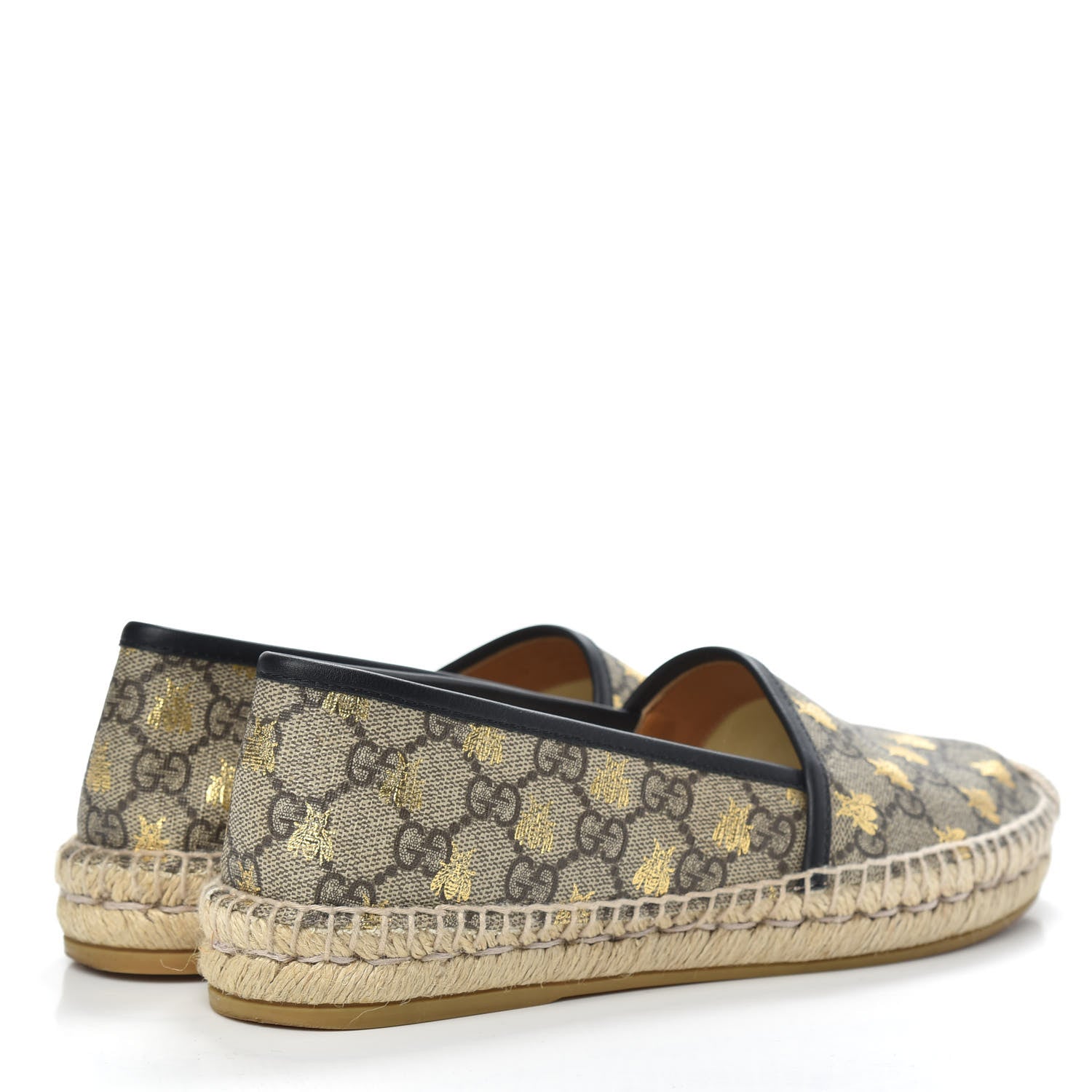 Gucci GG Supreme Monogram Bees Espadrille Flats 38.5 Beige Ebony Oro Black 4 of 11