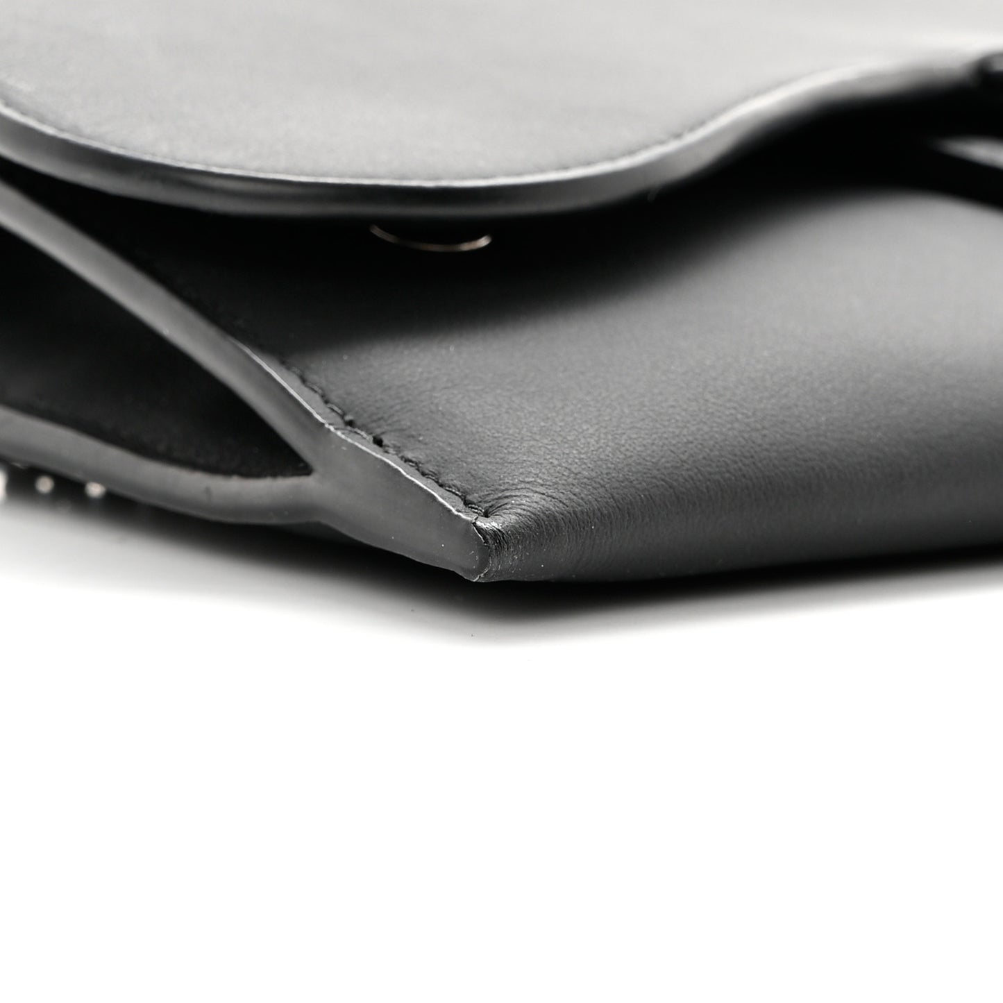Ultra Matte Calfskin Saddle Chain Wallet Pouch Black