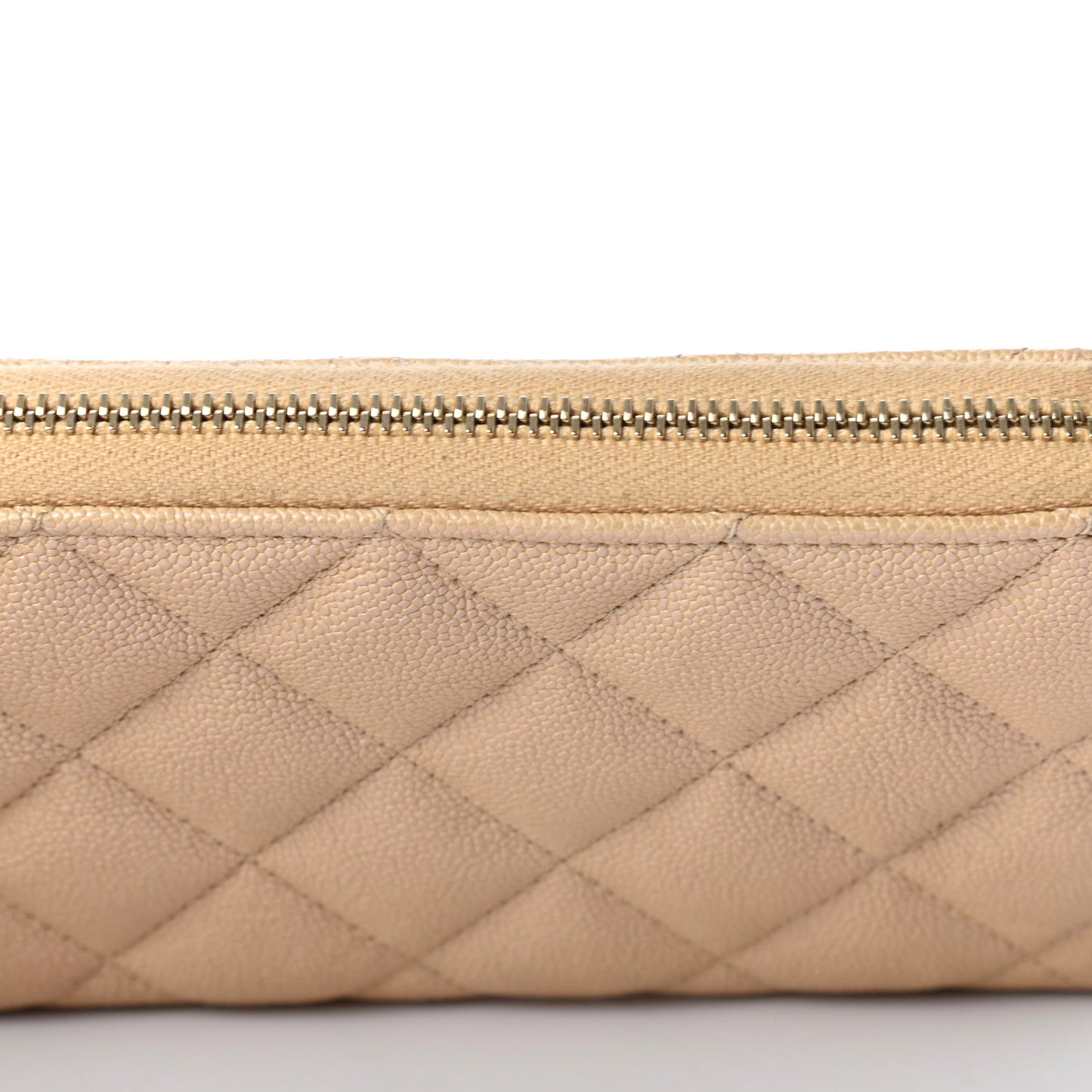 Iridescent Caviar Quilted Medium Zip Around Wallet Beige