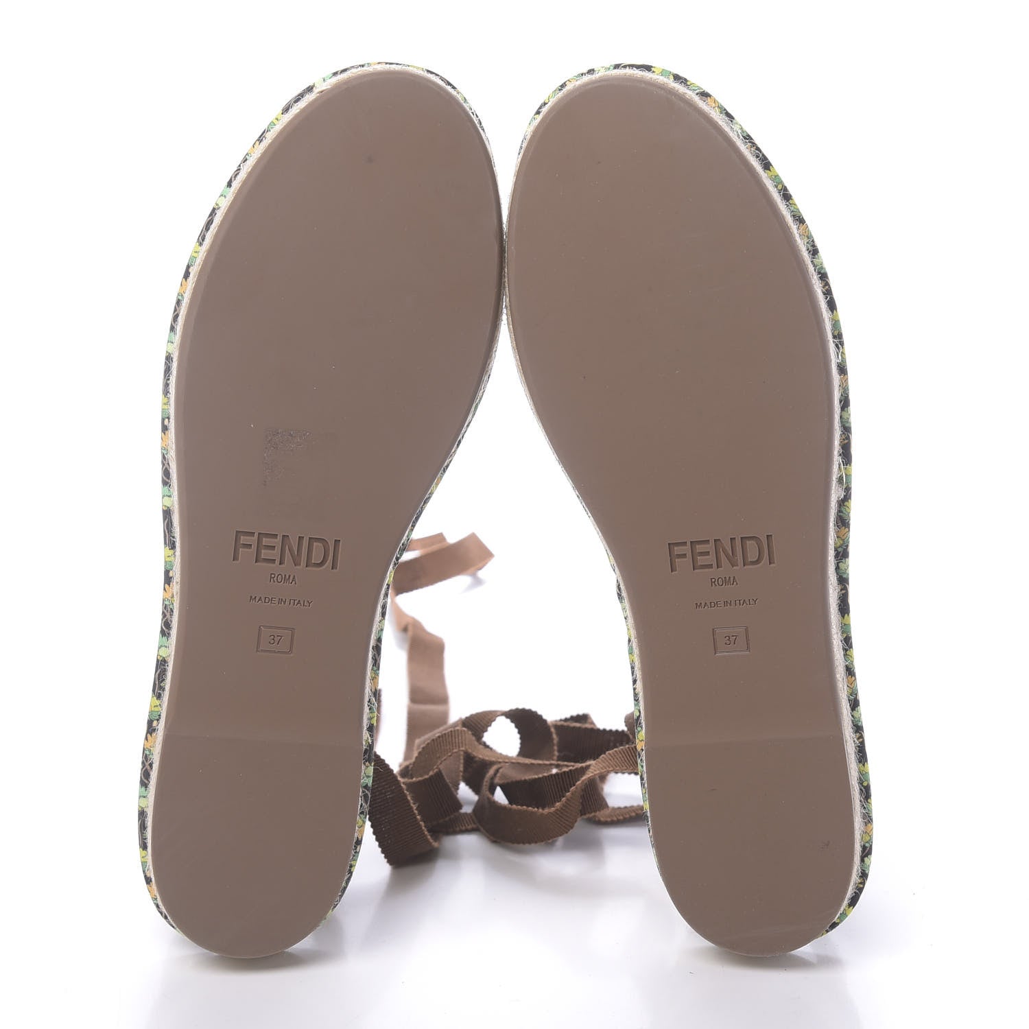 Fendi Canvas Quilted Floral Print Gingham Ankle Wrap Flat Espadrilles 37 Multicolor 5 of 7