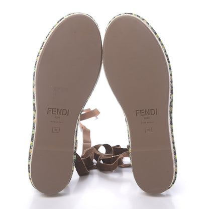 Fendi Canvas Quilted Floral Print Gingham Ankle Wrap Flat Espadrilles 37 Multicolor 5 of 7